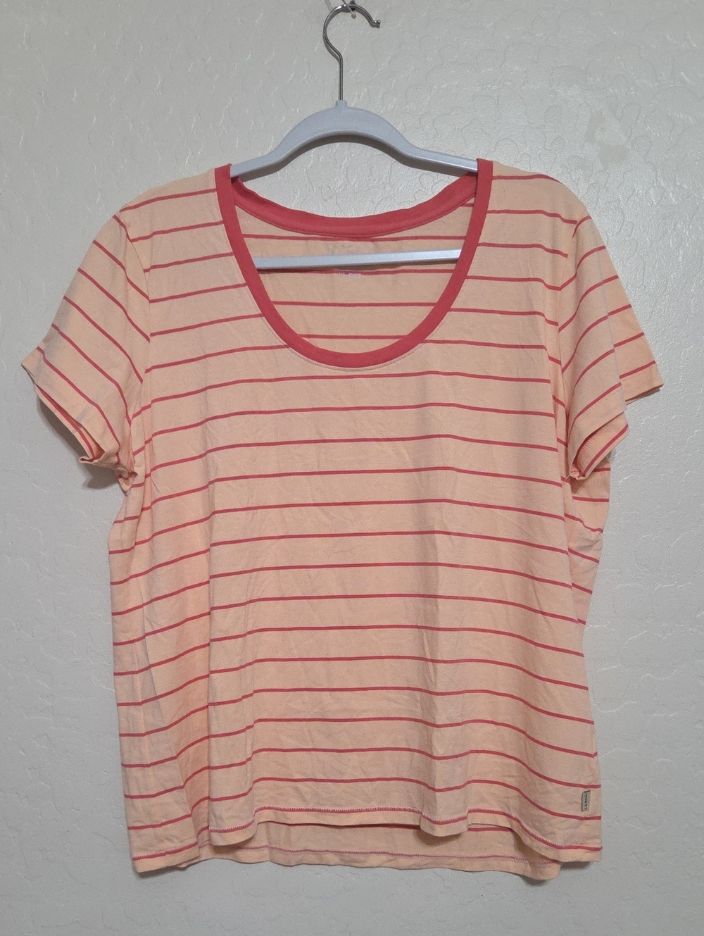 L.L. Bean Peach Tee with Pink Stripes